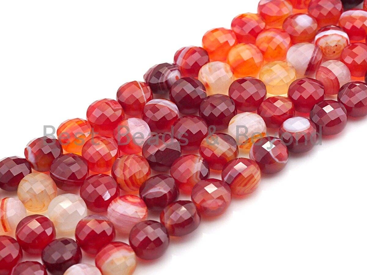 Double Sided Turtle Shell Cut Natural Agate Coin Shape beads, 6mm/8mm/10mm Natural Red Agate Beads, 15.5" Full strand, Sku#UA03
