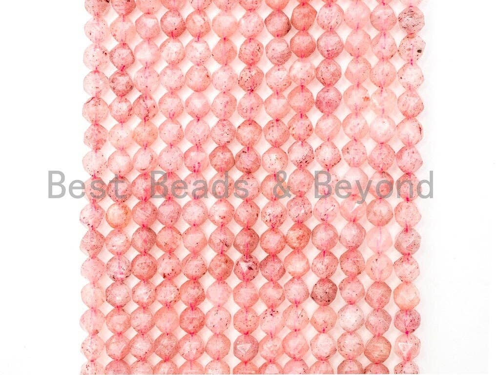 6mm/8mm/10mm Quality Natural Strawberry Quartz beads, Round 16 Faceted Diamond Cut gemstone, Pink Gemstone Beads, 15inch strand, SKU#U39