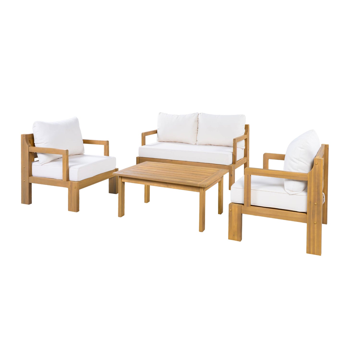 Outdoor 4-Seater Acacia Wood Patio Chat Set, Beige+Natural