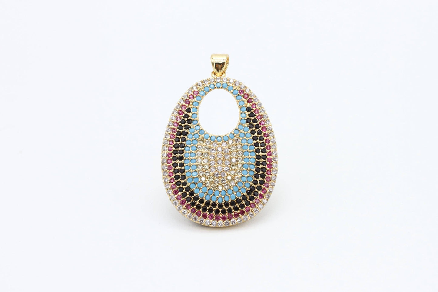 CZ Micro Pave Round Go-Go Evil Eye Pendant, Cubic Zirconia Pendant,23x37mm, sku#F8C