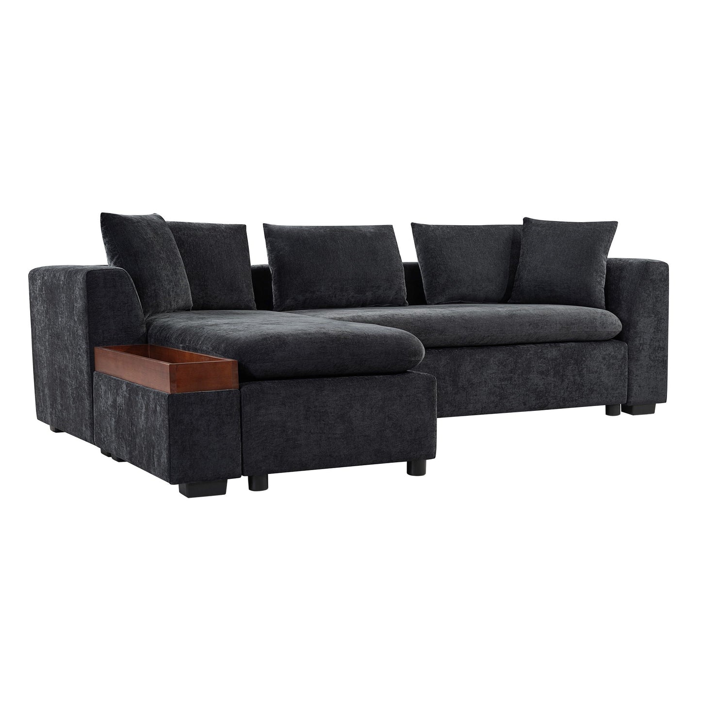 Modern L Shaped Sectional Sofa With Upholstery And Wooden Storage