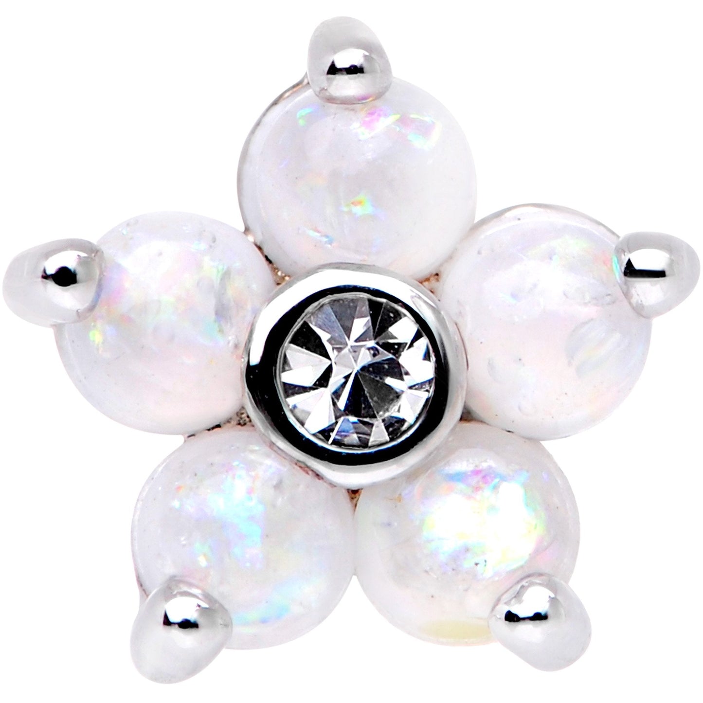 16G 1/4 White Faux Opal CZ Flower Cartilage Tragus