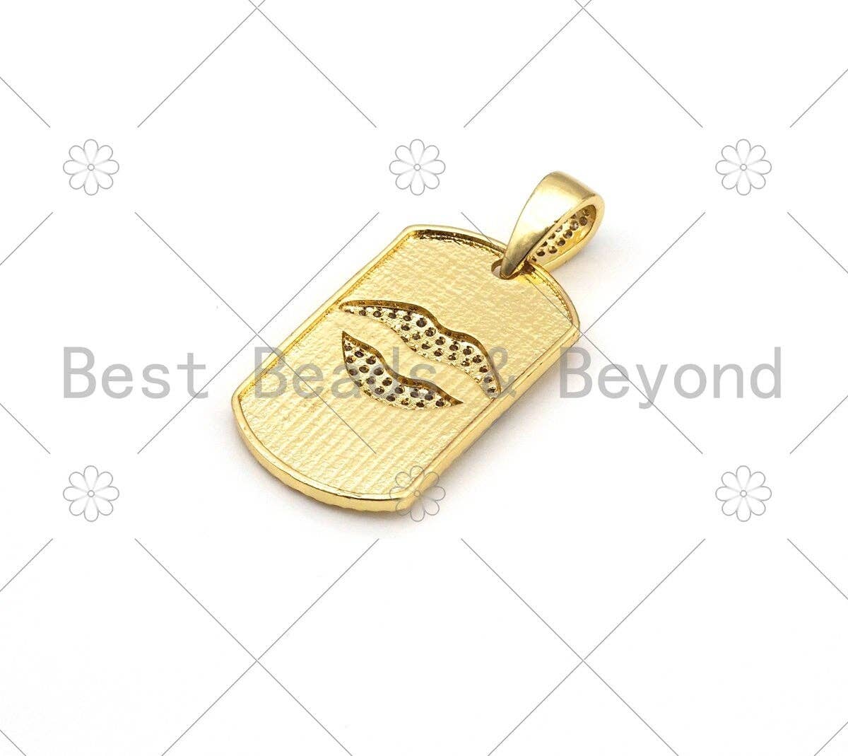 CZ Micro Pave Lip On Rectangle Pendant/Charm, 18K Gold Filled Lips CZ Pendant, Necklace Bracelet Charm Pendant,20x33mm,Sku#L604