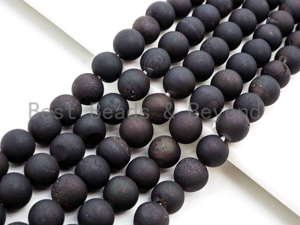 Druzy Black Plated Agate beads Strand, 6mm/8mm/10mm/12mm/14mm Round Smooth Matte Black beads, Natural Agate Beads, 15.5inch strand, SKU#U121