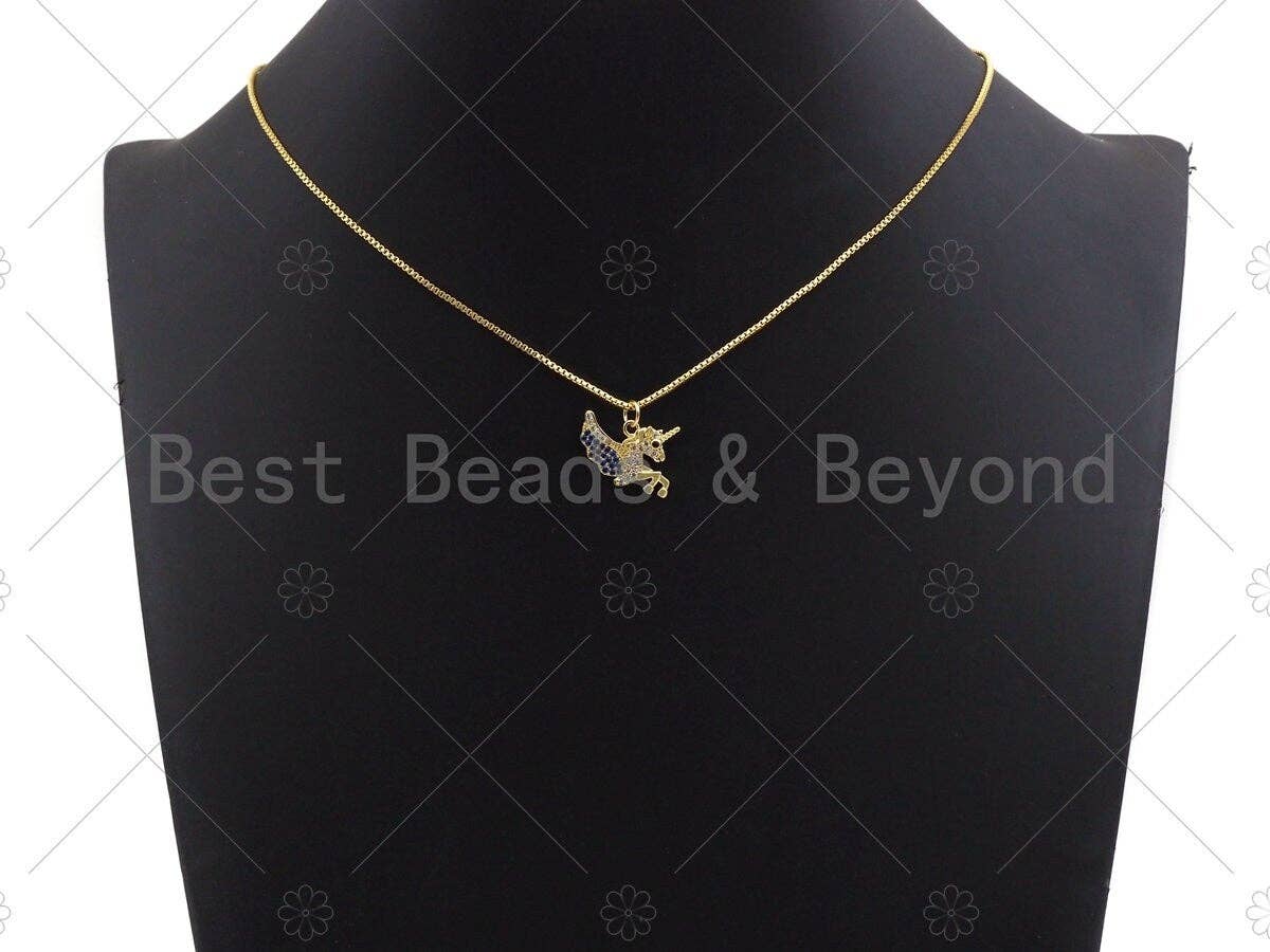 Cobalt CZ Micro Pave Unicorn Pendant/Charm, Legendary creature Charm Pendant, Silver/Gold/Rose Gold Tone, 16x21mm, Sku#Y285