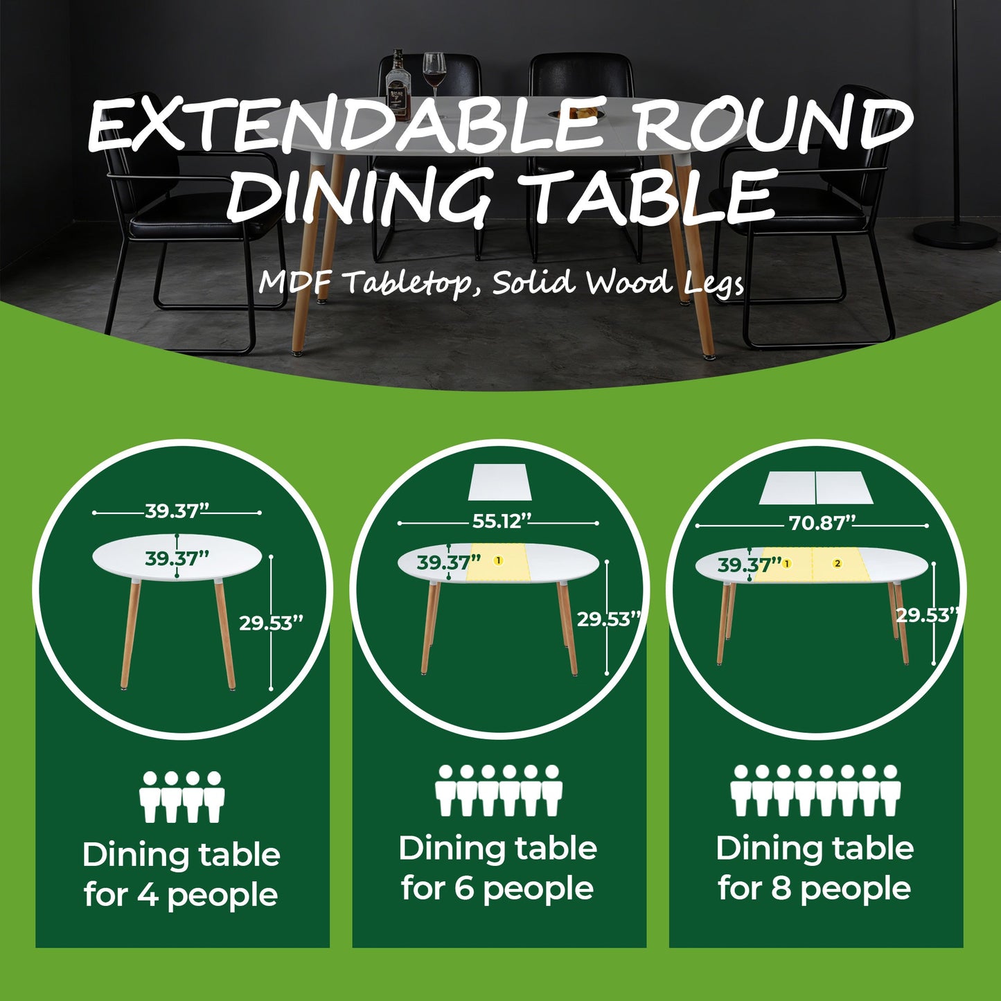 Extensible Table for Dining, Office, or Coffee