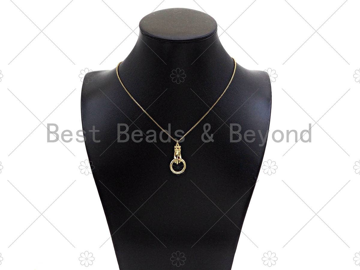 Gold Filled Fuchsia CZ Micro Pave Hand Grabing Round Ring Shape Pendant,18K Gold Filled Charm, Necklace Bracelet Pendant, 28x15mm,Sku#Z1369