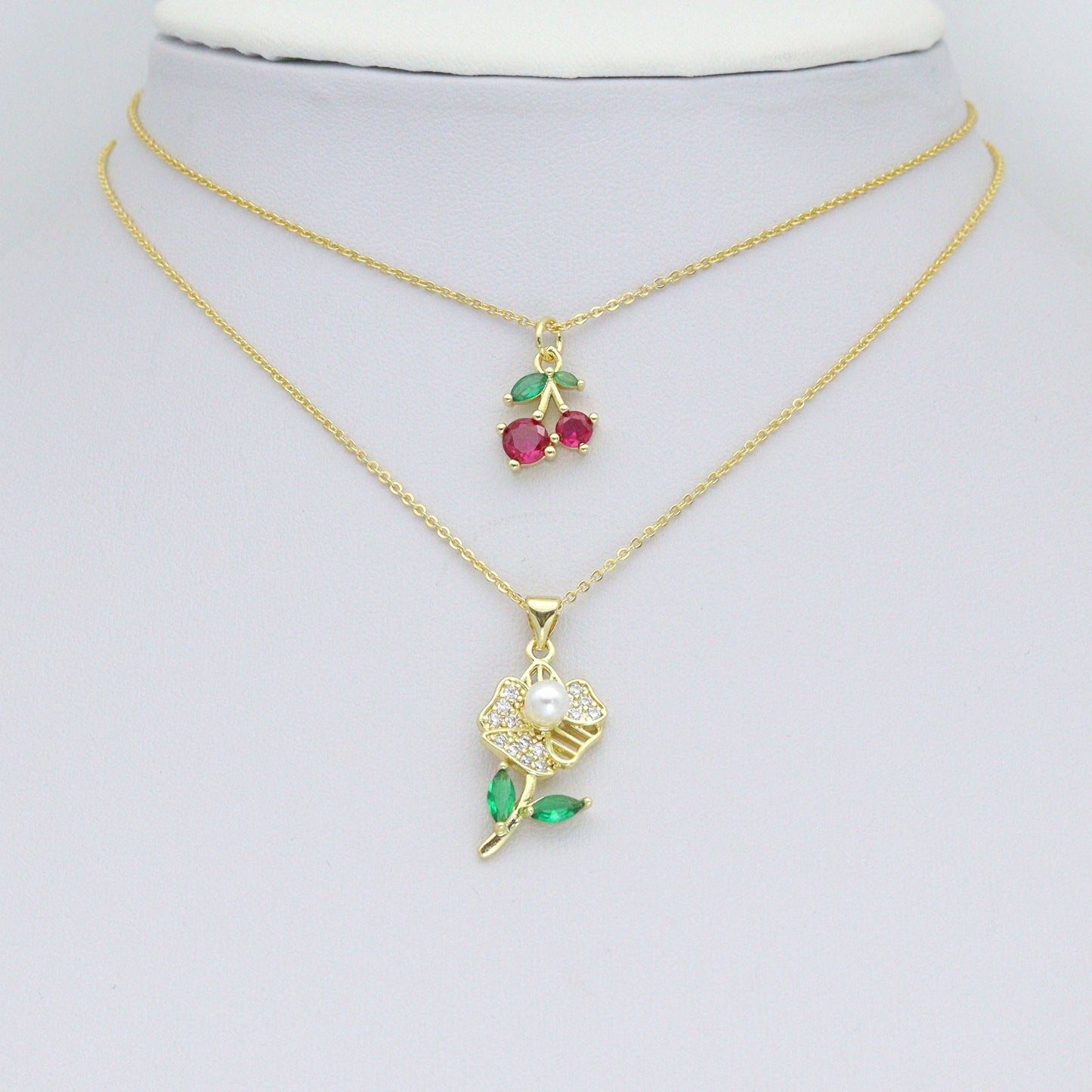 CZ Cherry Flower Crown clover Charm Pendant,Sku#LK1258