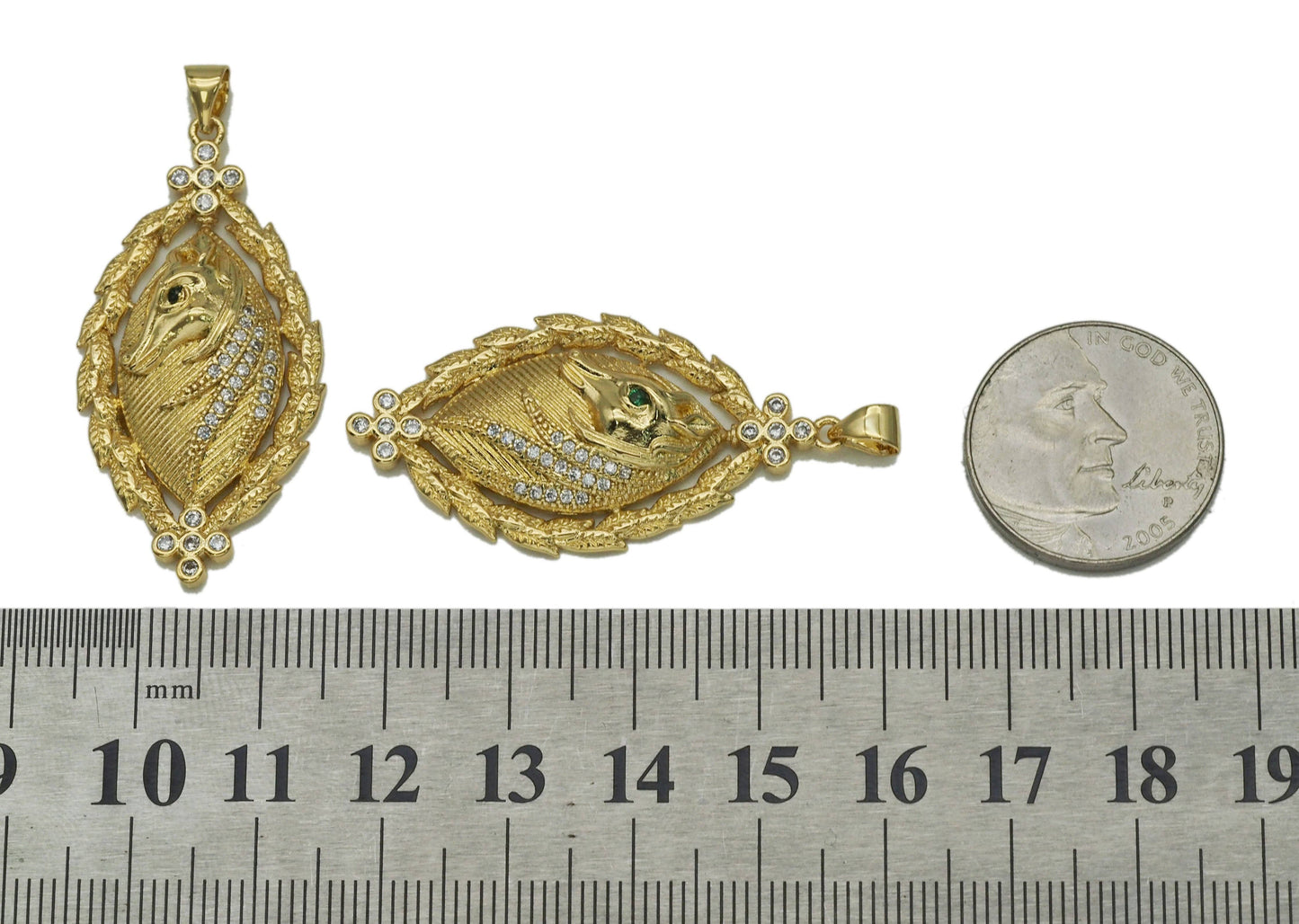 Gold CZ Horse Oval Charm, Sku#LK679