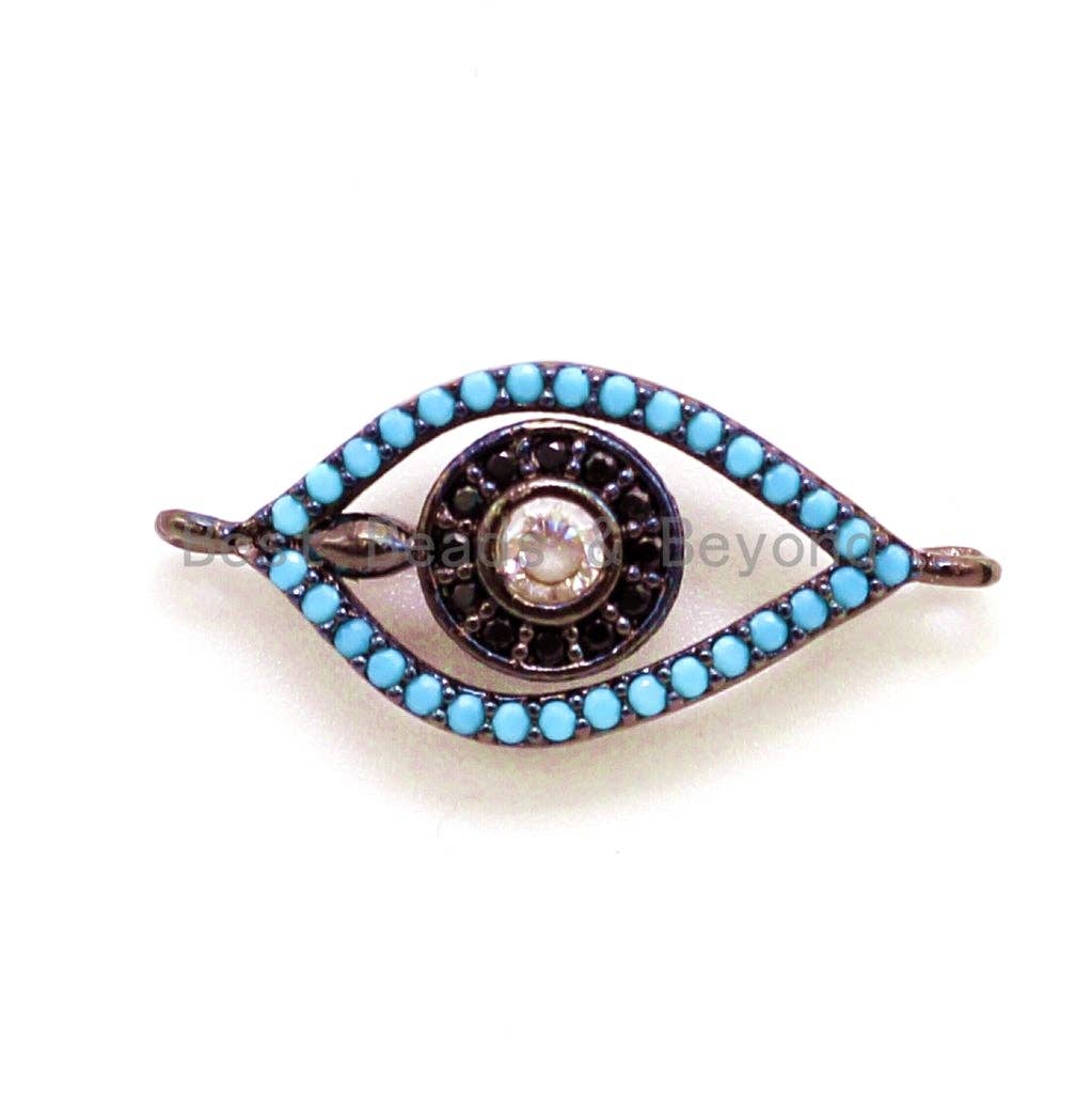 CZ Micro Pave Turquoise Evil Eye Connector for Bracelet/Necklace, Cubic Zirconia Space Connector, 12x23mm,sku#E36C