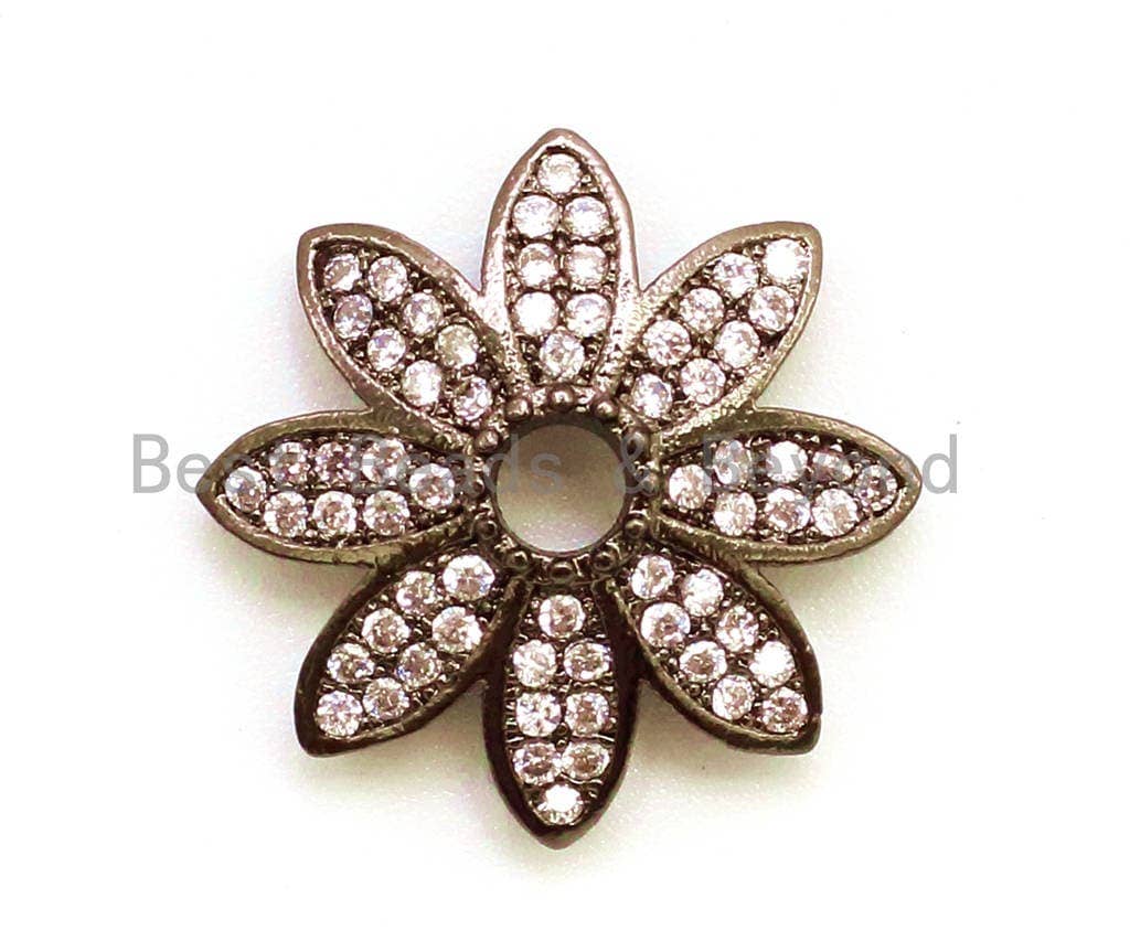 2pcs CZ Micro Pave Flower Bead Cap, Cubic Zirconia Bead Cap, 12x2.5mm,sku#G89