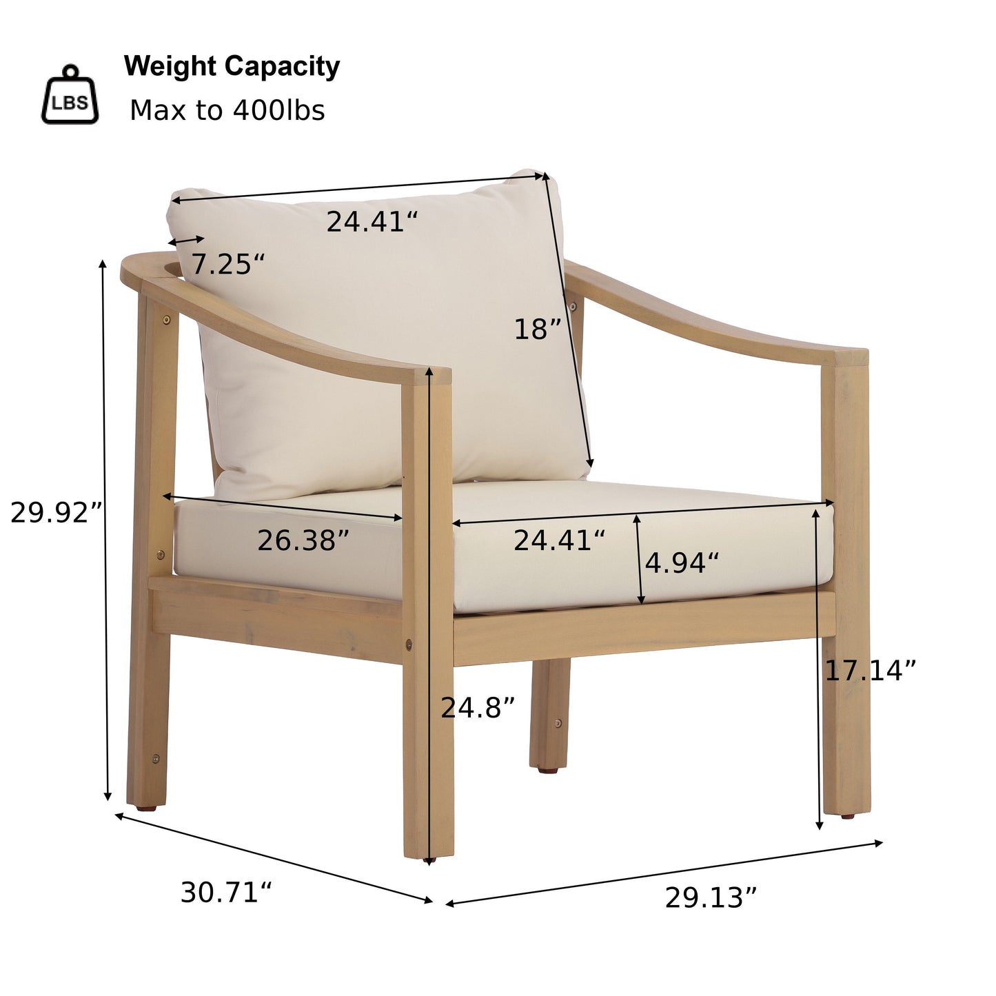 Acacia Wood Patio Furniture Club Chair