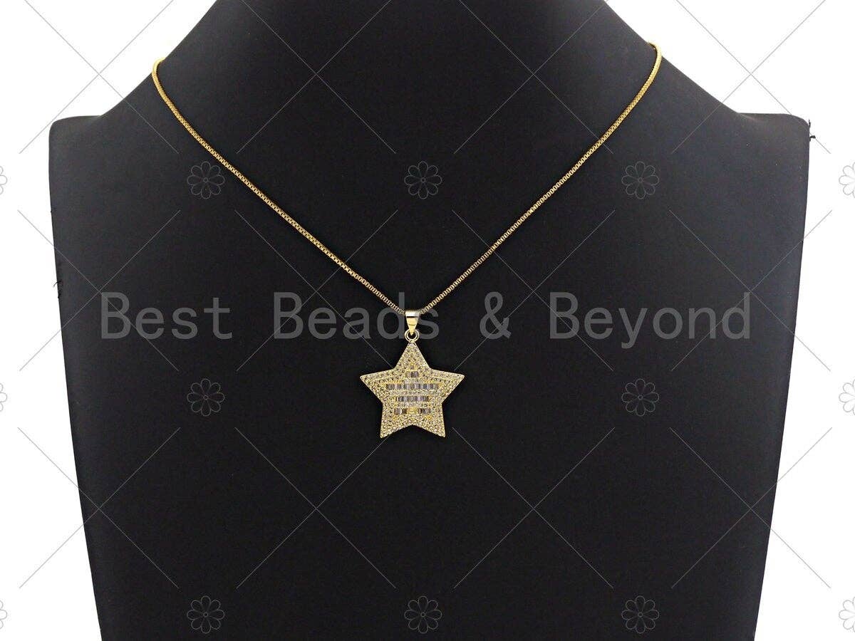 18K Gold Five Point Star Shape Pendant, Star Charm, Star Pave Pendant, Gold plated, 26mm, Sku#LK58