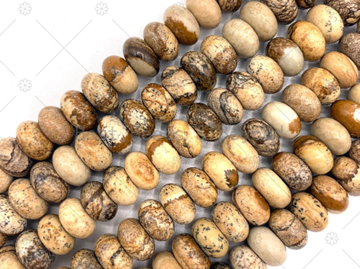 2mm Large Hole Natural Picture Jasper Beads, Rondelle Smooth 6x10mm Picture Jasper, Big Hole Beads, 8" Long Strands, Sku#U1233C