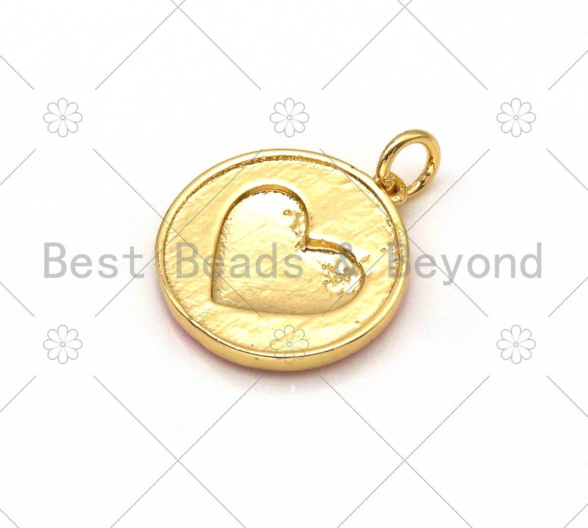 Gold Heart On Colorful Enamel Round Coin Shape Pendant, 18K Gold Filled Heart Charm,Enamel Pendant,Enamel Jewelry,17x19mm,Sku#F1411C