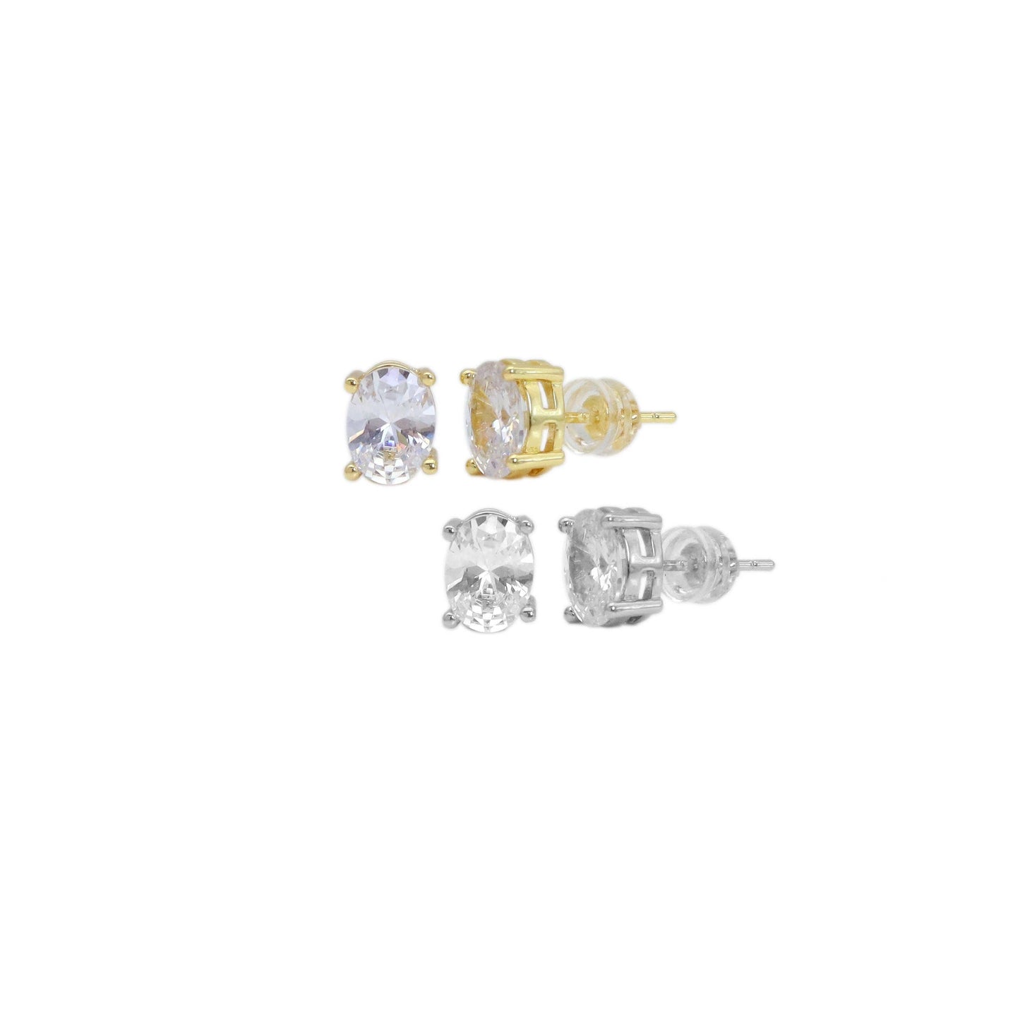Gold Silver Oval CZ Stud Earrings, Sku#LX498