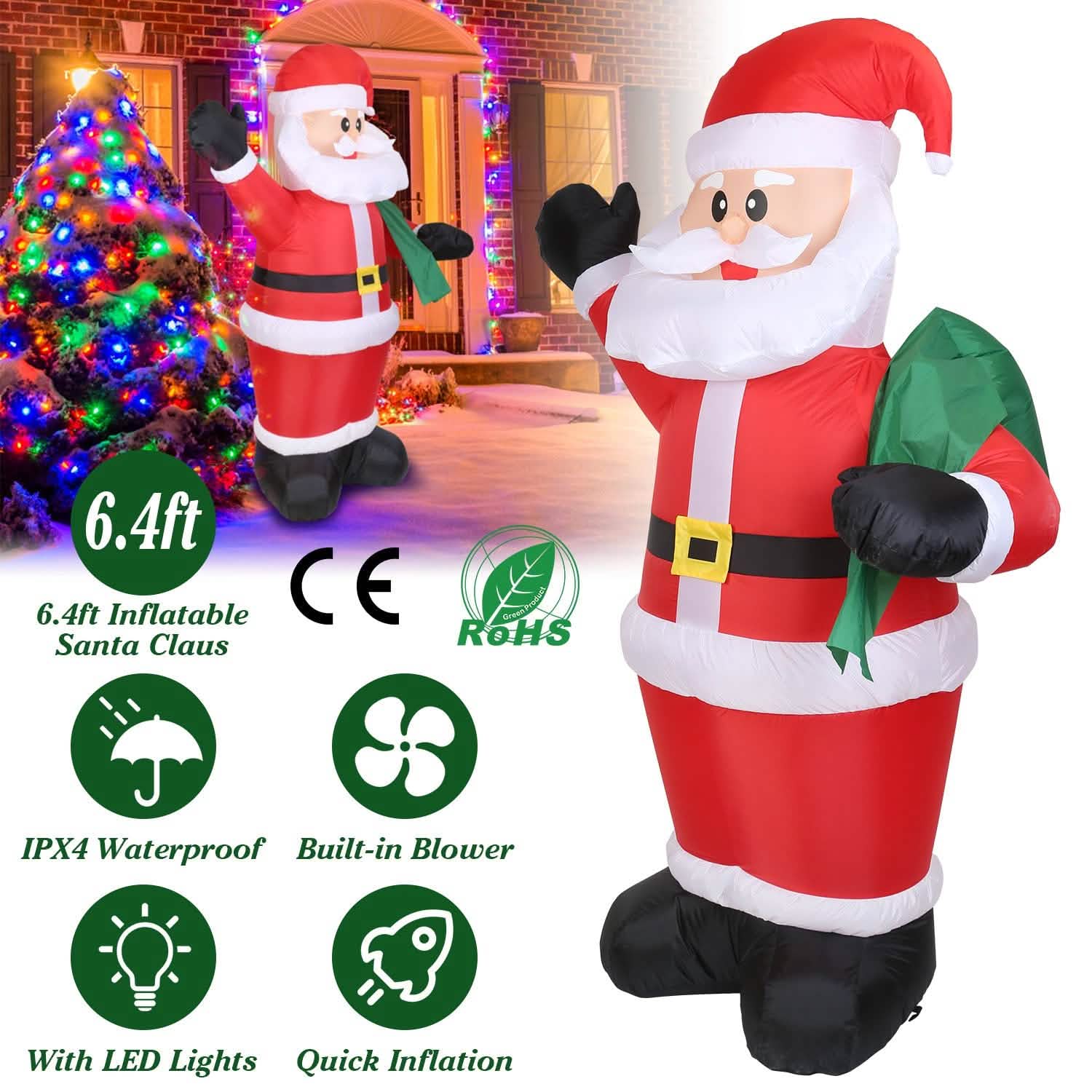 Père Noël gonflable géant de 1,95 m
