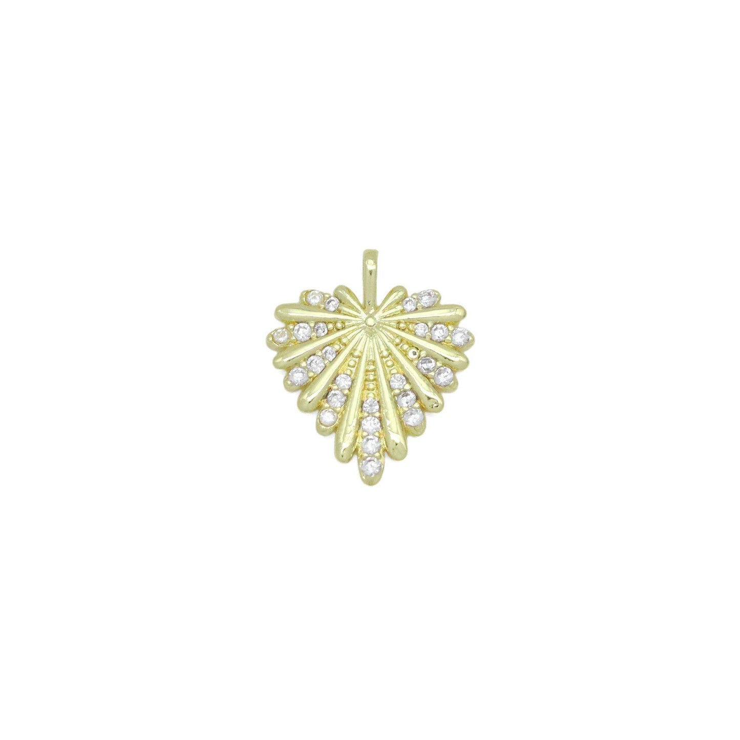 Clear CZ Gold Heart Leaf Shape Charm Pendant, Sku#LX745