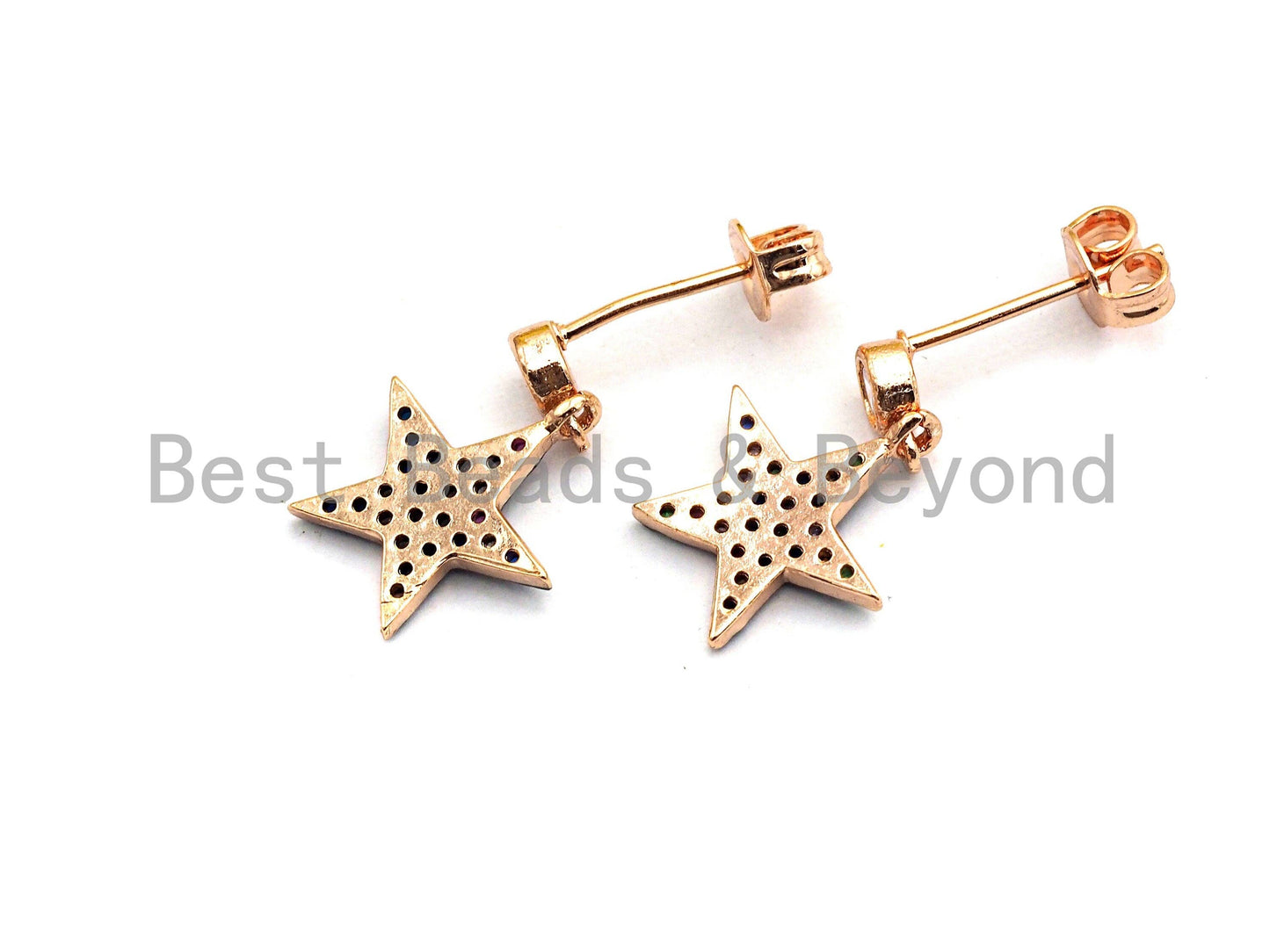 CZ Micro Pave Five Star Shape Dangle Earrings, Cubic Zirconia Gold/Silver/Rose Gold/Black Stud Earring, 12x17mm,sku#J59