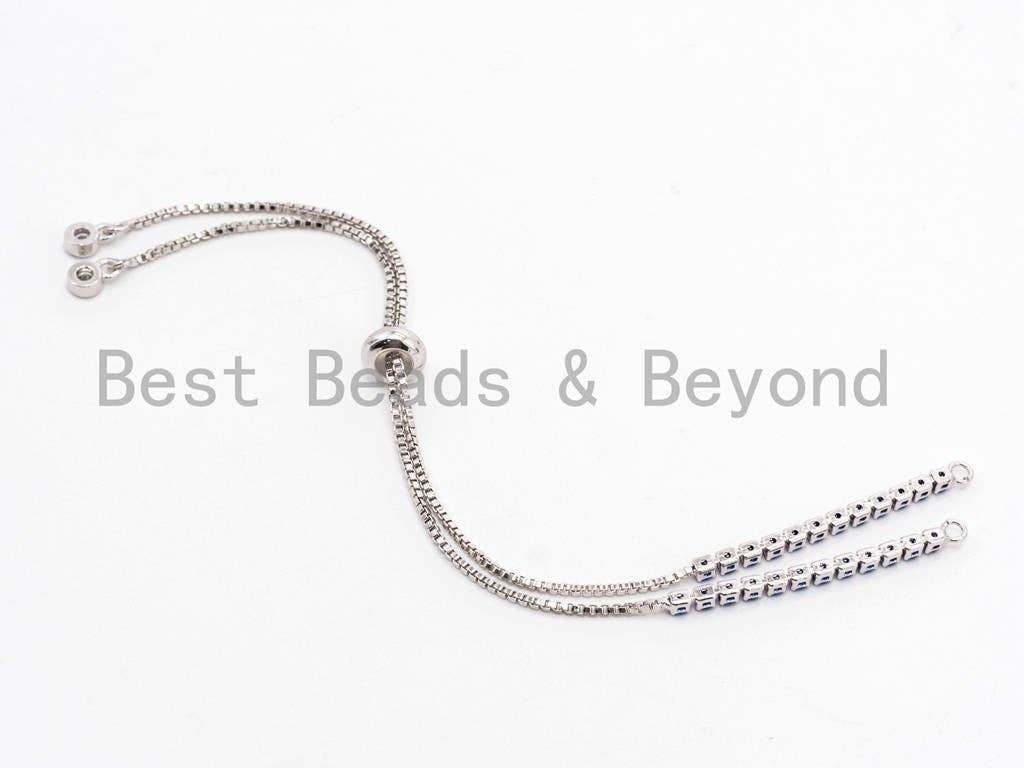 Cobalt Blue CZ Stud Sliding adjustable Half finished bracelet,Box chain with rubber stopper beads, connector link findings,sku#E371