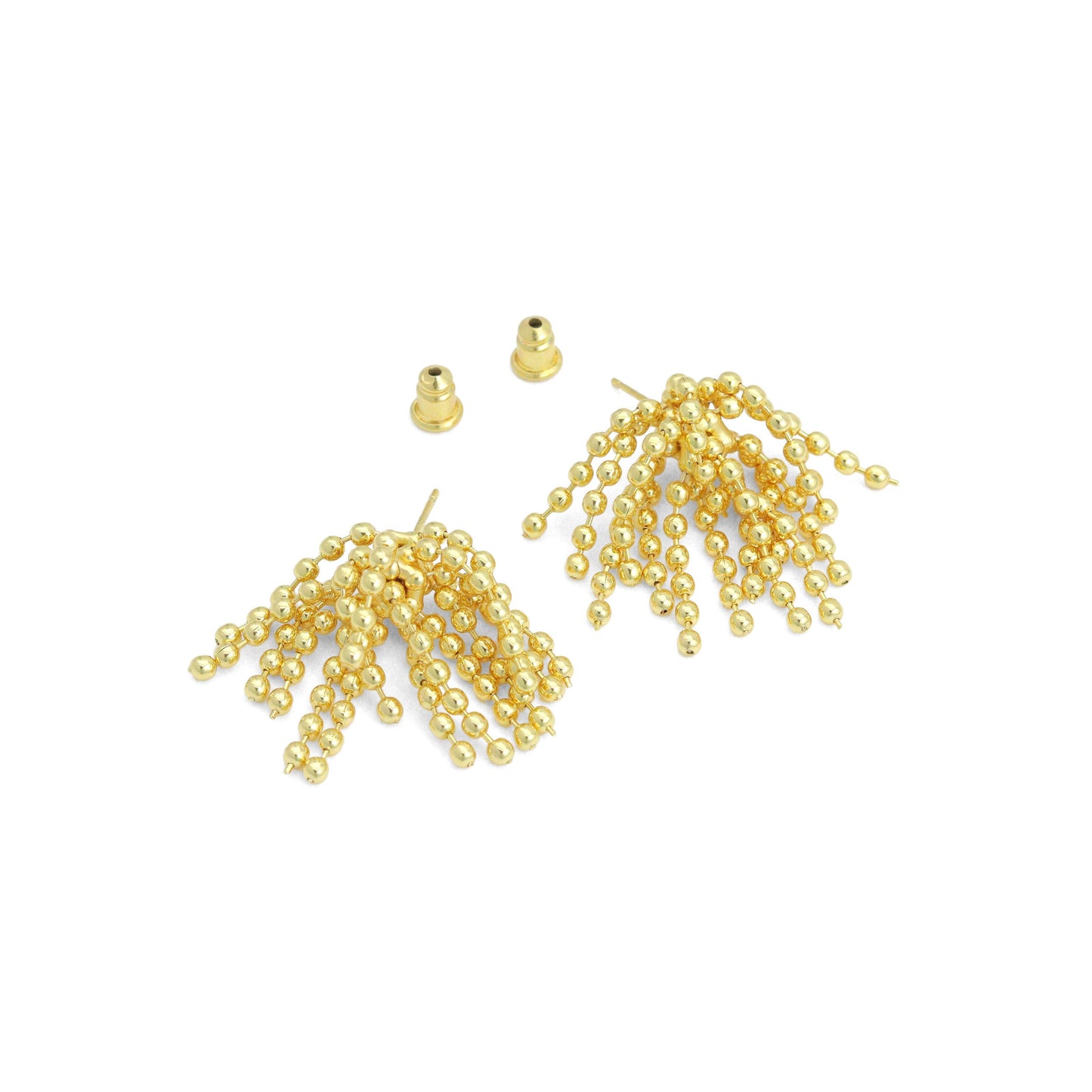 Gold Silver Flower Ball Tassels Earrings, Sku#O124