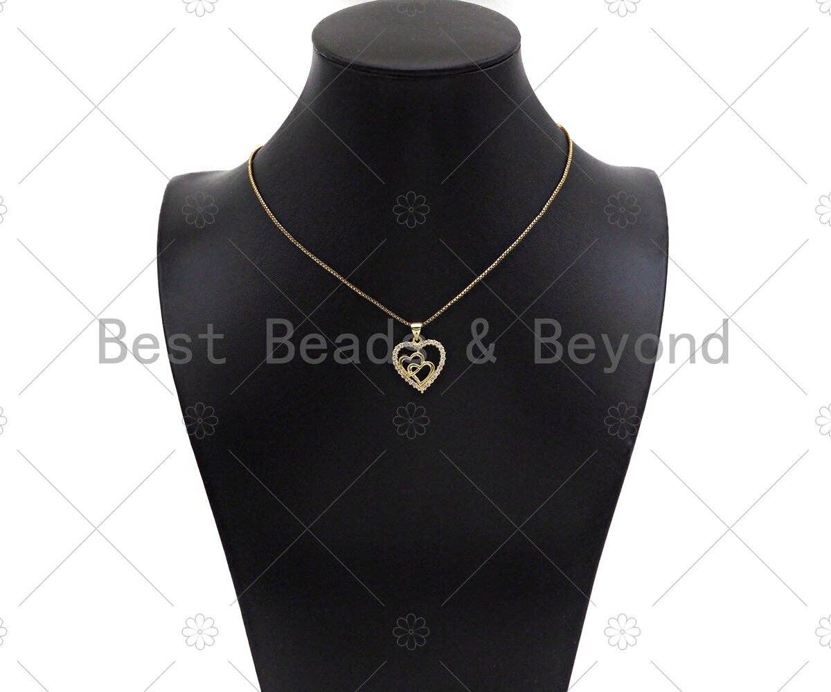 CZ Micro Pave Double Heart On Heart Shape Pendant,18K Dainty Gold Charm, Necklace Bracelet Charm Pendant,18x19mm,Sku#JL37