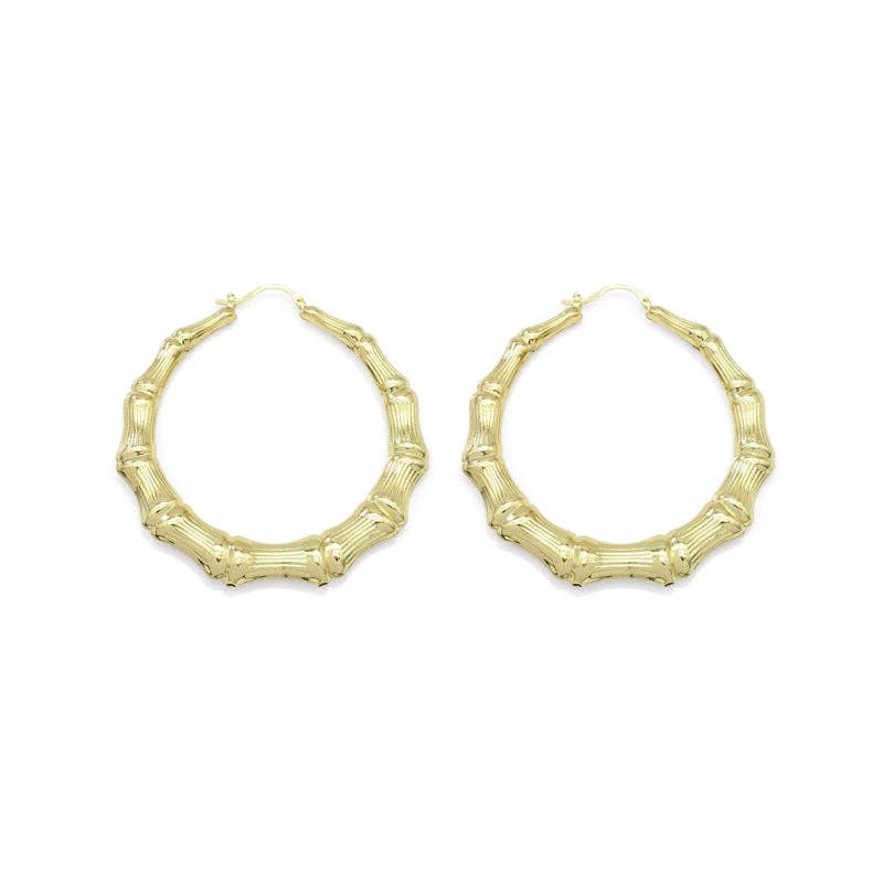 Gold Bamboo Joint Hoop Earrings, Sku#LX317