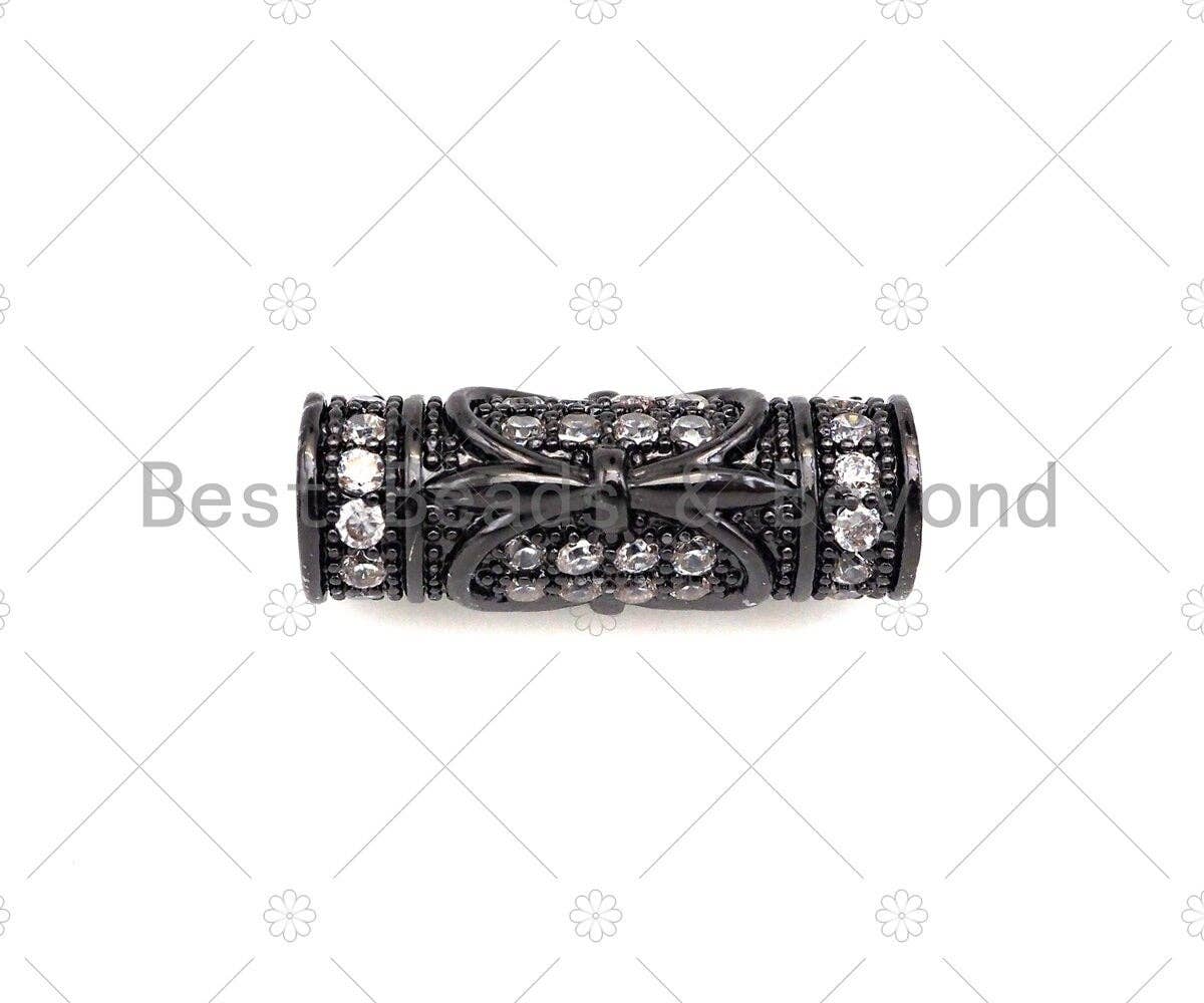 CZ Micro Pave Large Hole Tube Spacer Beads Charms, Drum Barrel Beads, Clear CZ,7x18mm, Sku#C113