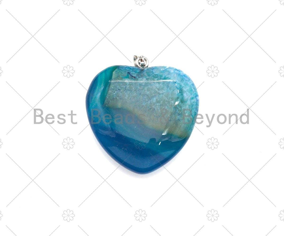 High Quality Natural Druzy Agate Heart Pendant, Blue/Whtie Black/Hot Pink/Purple/Green Necklace Agate Pendant,40mm,Sku#YK18
