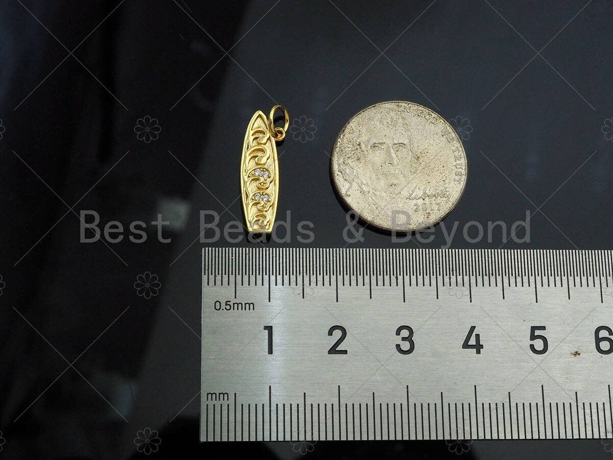 Gold Filled CZ Micro Pave Surfboard Shape Pendant,18K Gold Filled Surfboard Charm, Necklace Bracelet Charm Pendant,6x20mm,Sku#Y461