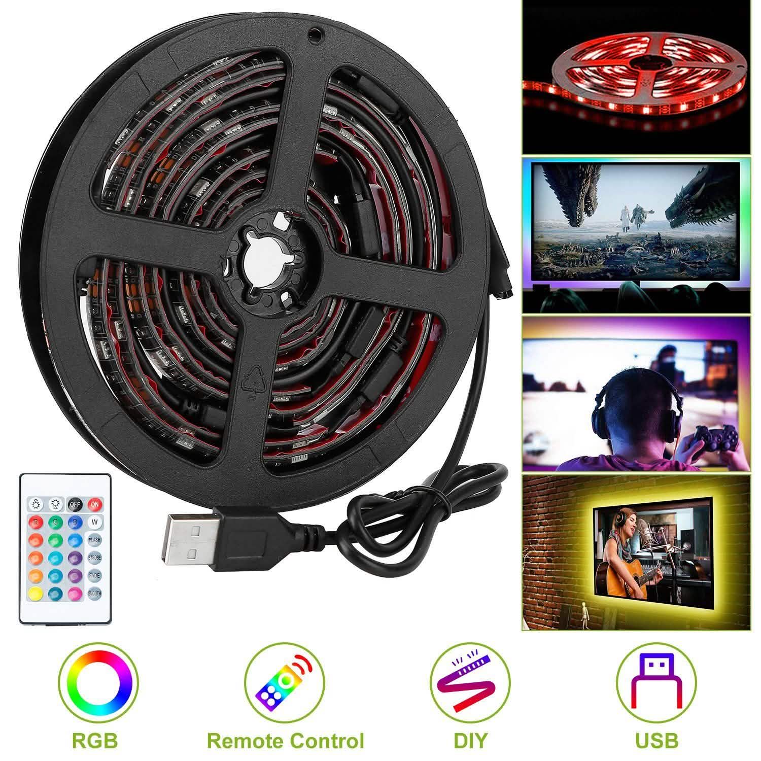 Rétroéclairage LED RGB de 2 m pour téléviseur, bande lumineuse USB pour moniteur