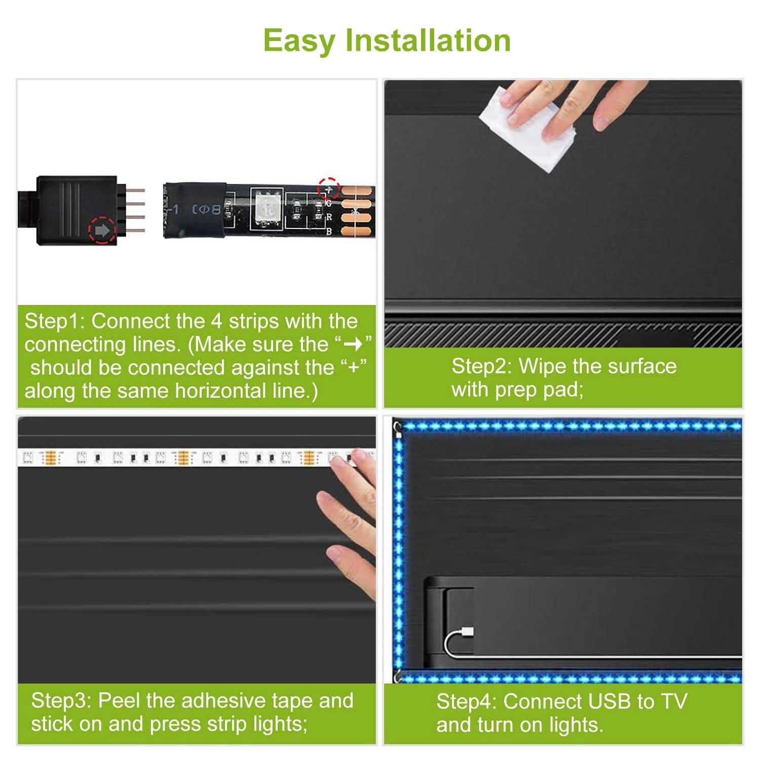 Rétroéclairage LED RGB de 2 m pour téléviseur, bande lumineuse USB pour moniteur