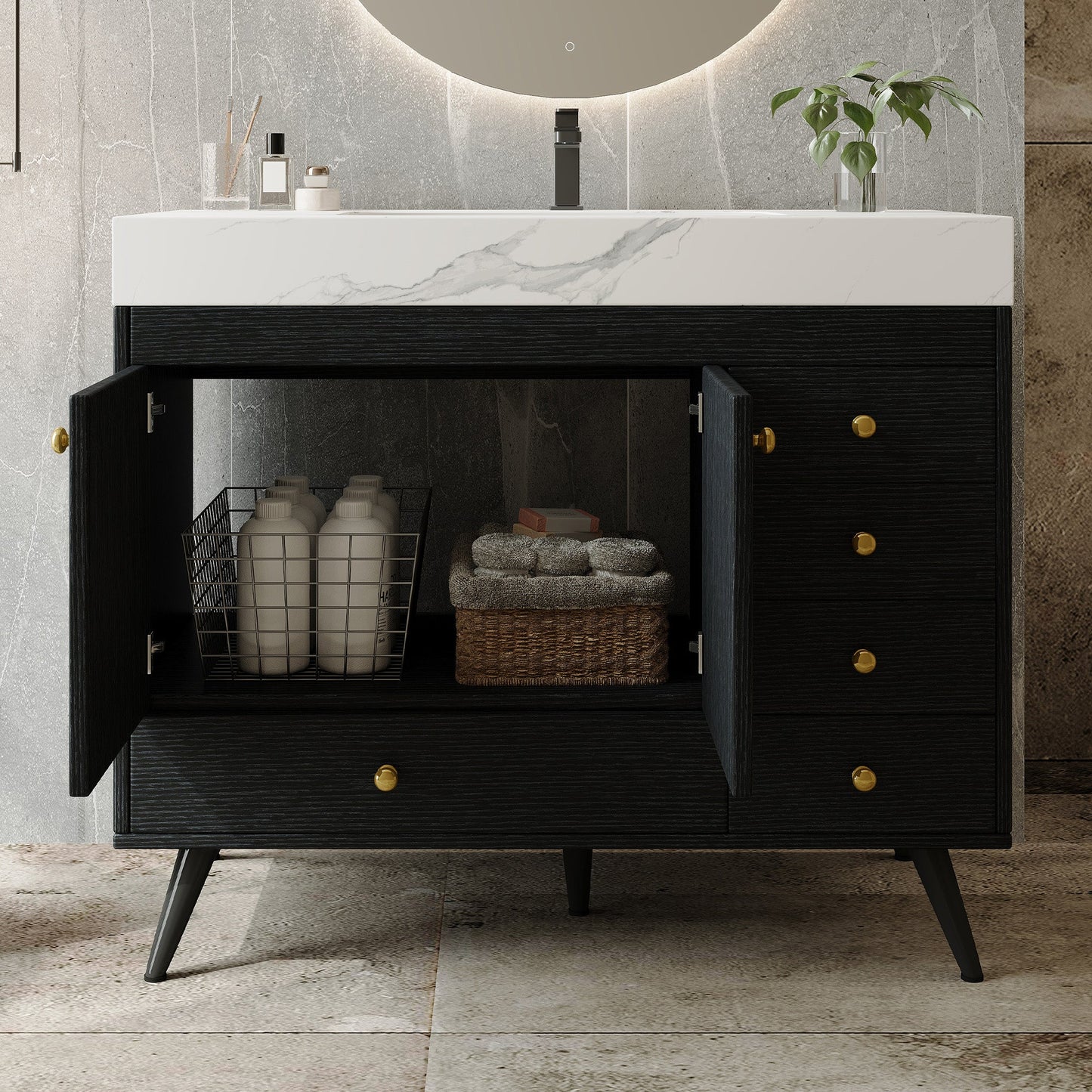 36" Freestanding Bathroom Vanity with Faux Marble Top