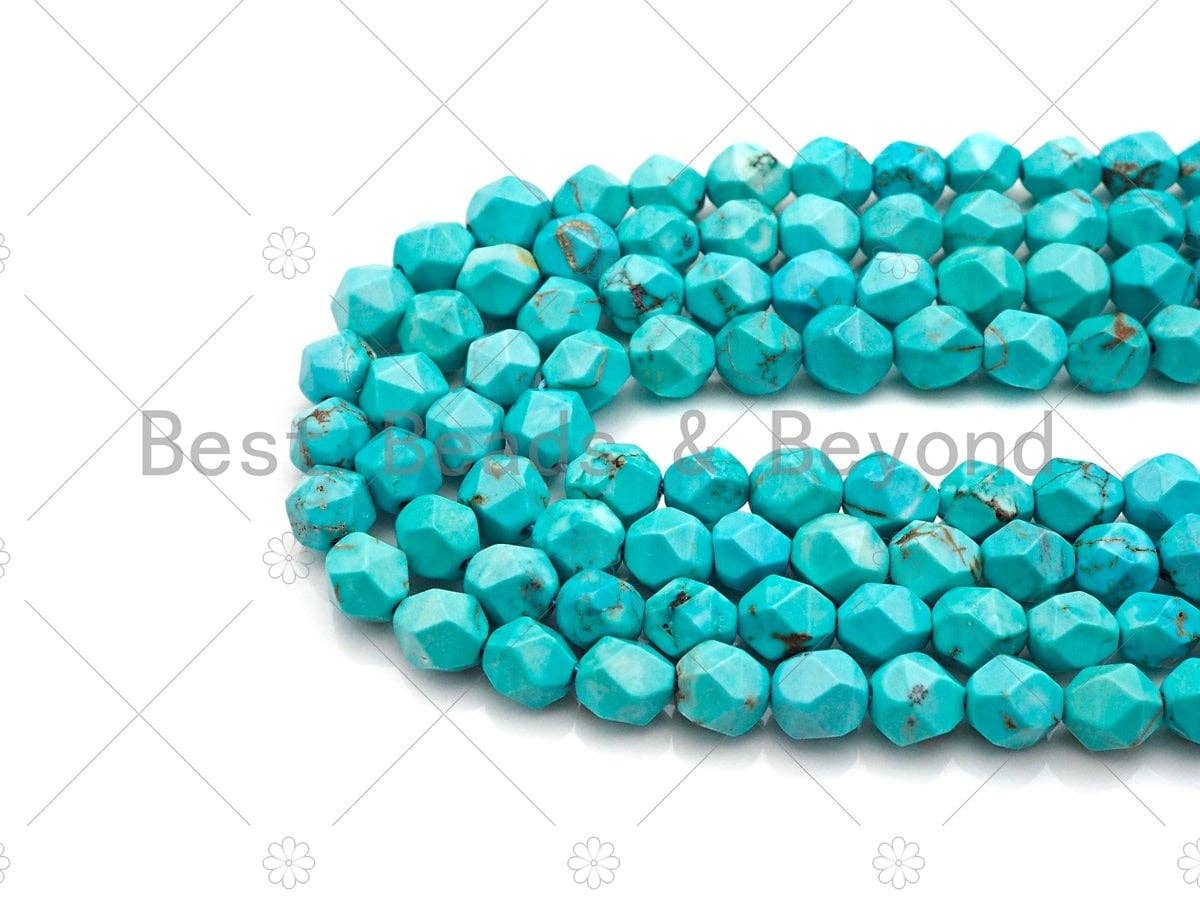 Diamond Cut Turquoise Beads, 6mm/8mm Faceted Turquoise Dyed Howlite Beads,  15.5" Full Strand, sku#U979