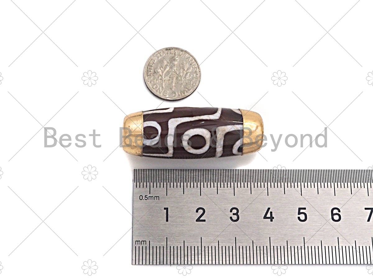 16x39mm Large Natural Tibetan Agate Barrel Shape Spacer Beads, Gold Tone, Dzi Agate Spacer, Eye Agate, Oval Tibetan Agate Beads, sku#U948