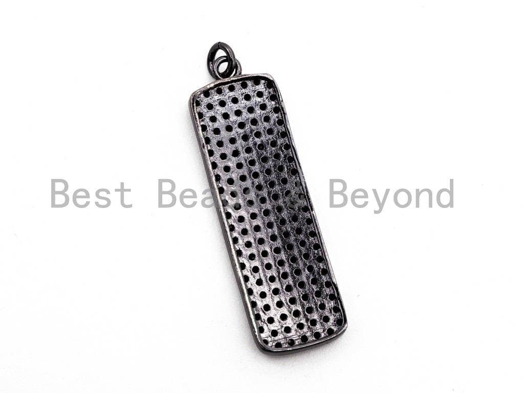 CZ Micro Pave Rectangle Pendant/Charm, Cubic Zirconia Blue Fuchsia Black Green Rectangle Pave Pendant,12x40mm, sku#F477
