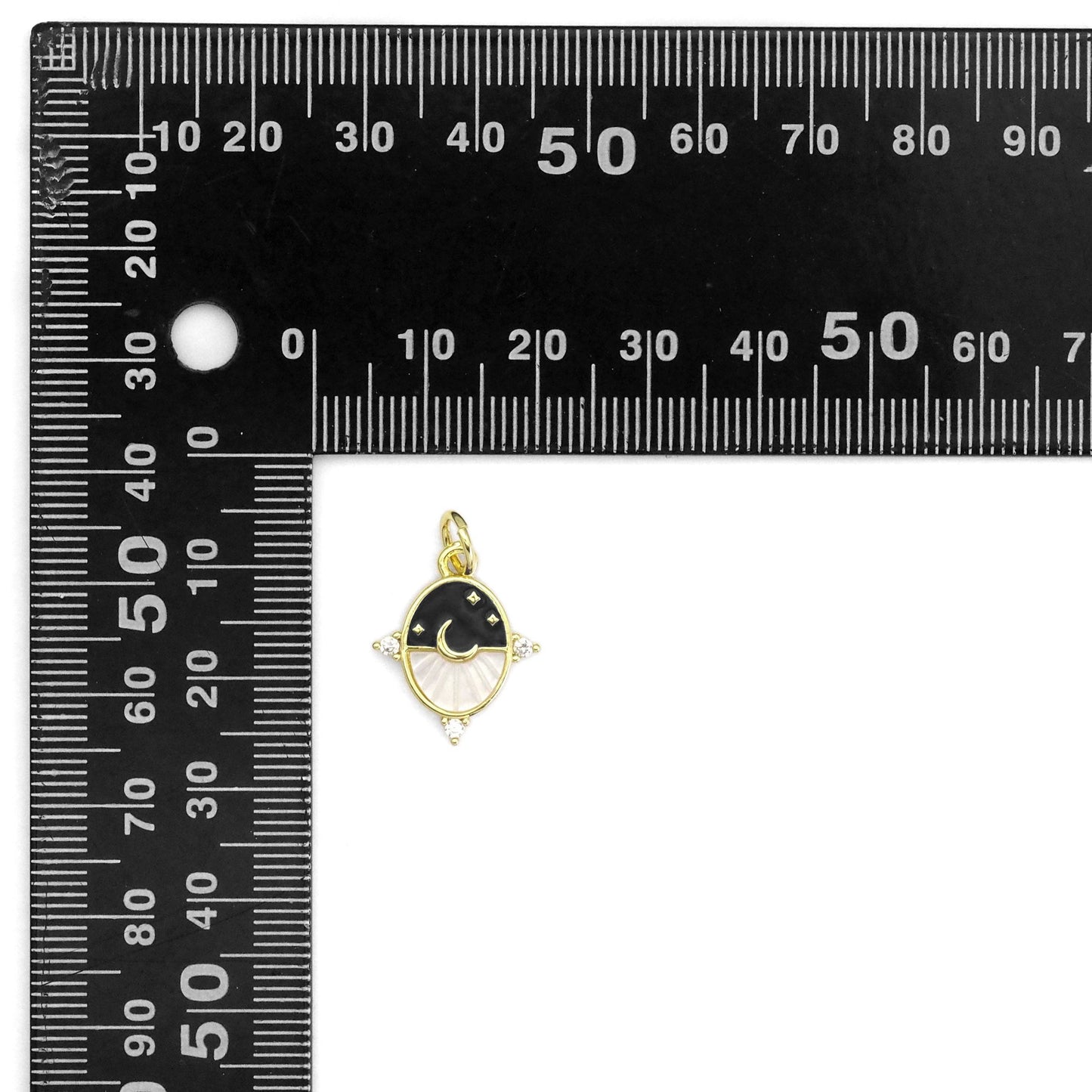 Gold Mop black white  Cresent Moon Star Oval Charm, Sku#LX286