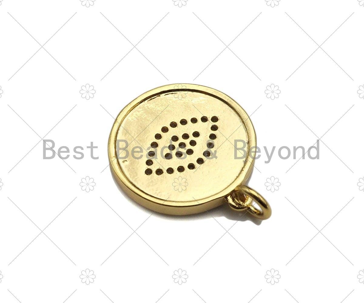 Colorful Enamel PAVE Evil Eye On Round Coin Pendant, SKU#L430C