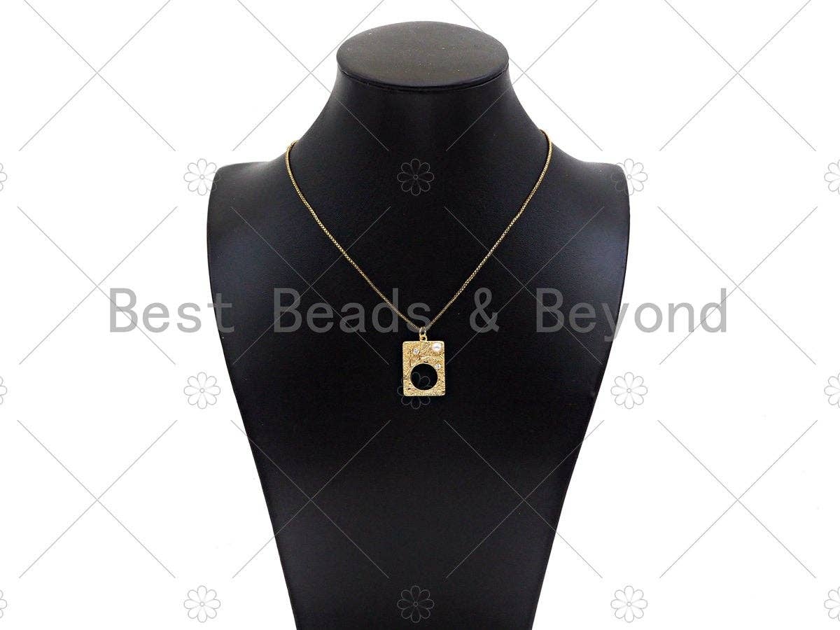 CZ Micro Pave Hollow Out Round Pearl On Rectangle Shape Pendant,14K Gold Filled MOP Charm, Necklace Bracelet Charm Pendant,17x25mm,Sku#ZX34