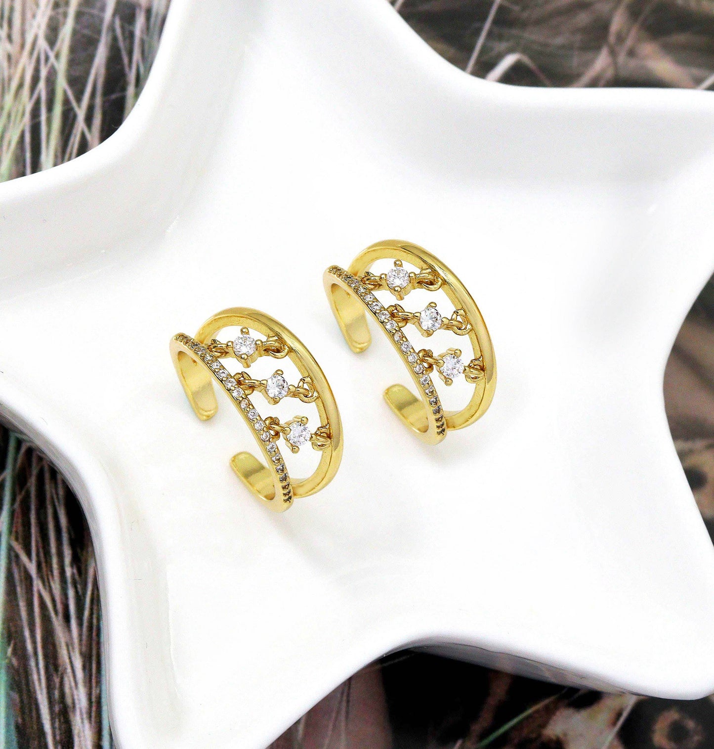 CZ Pave Gold Oval with CZ Line Ring, Sku#LK705