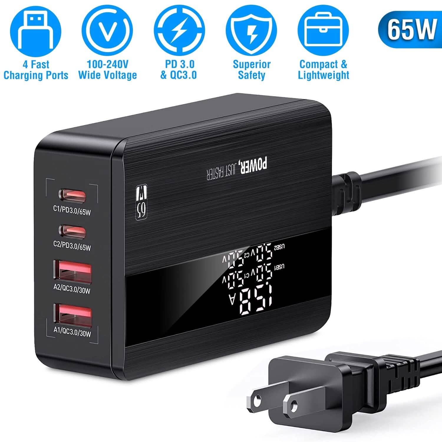65W 4 USB Port Fast Wall Charger