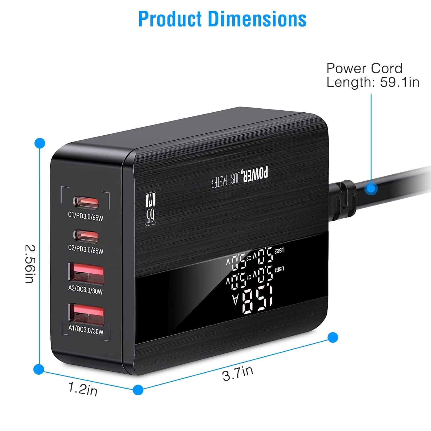 65W 4 USB Port Fast Wall Charger