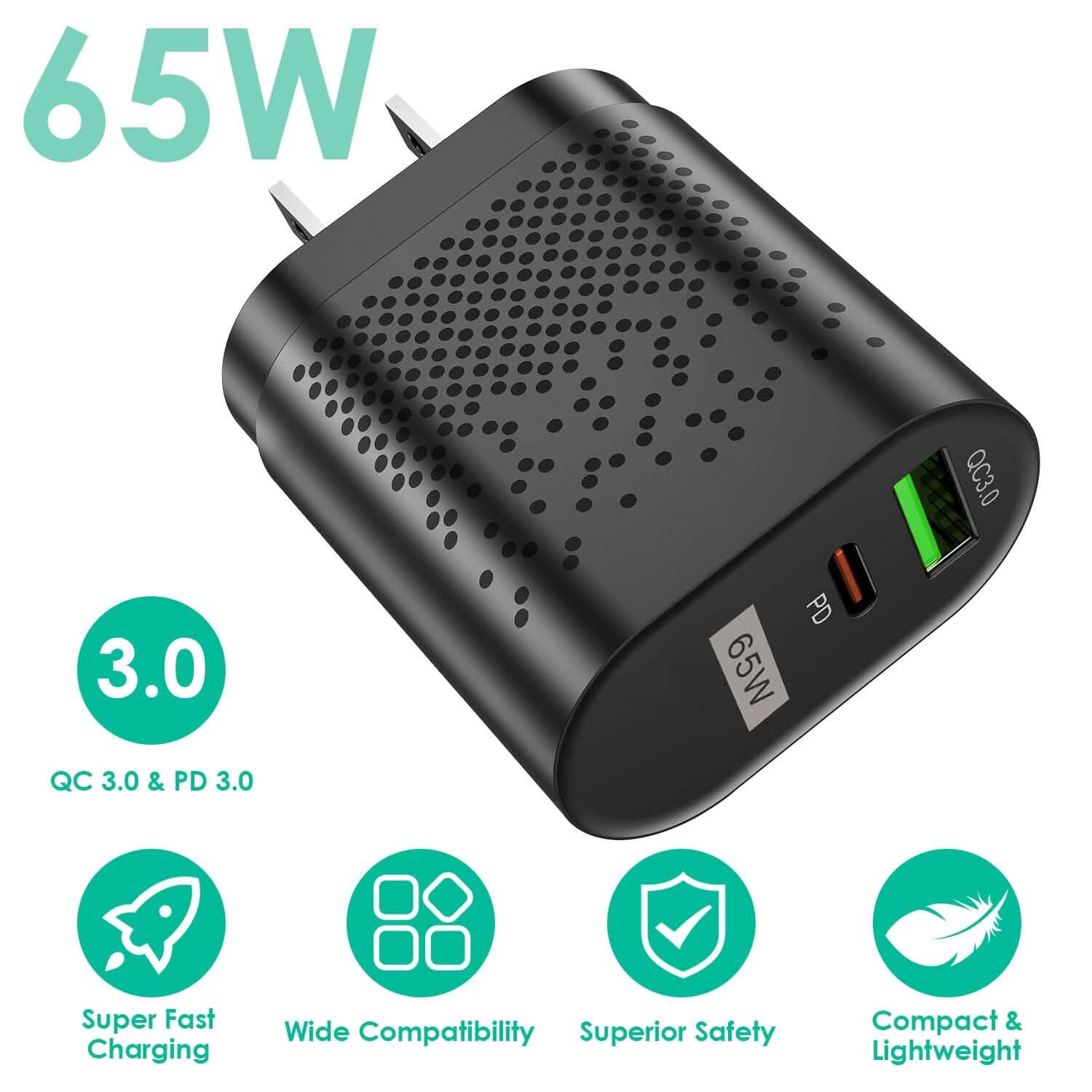 65W Type C Fast Wall Charger PD QC3.0 Adapter