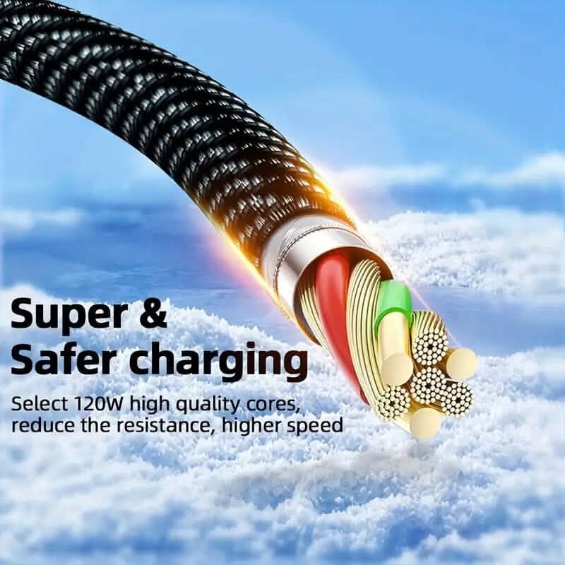 6.6 Ft. Super Fast Charging Cable 120W 6A USB to Type C Charge Cable with LCD Display