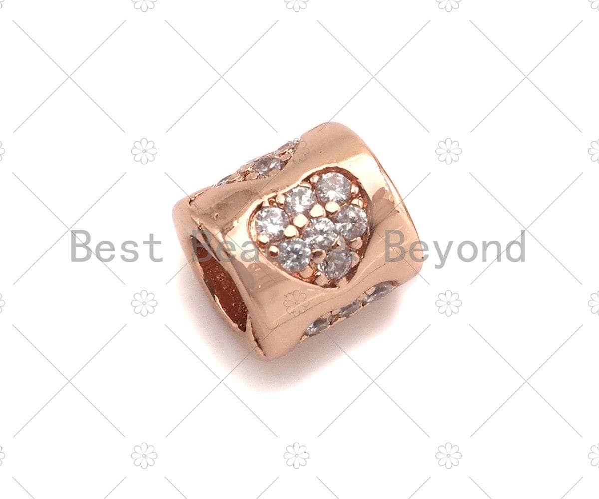 CZ Micro Pave Heart Shape On Large Hole Tube spacer Beads,Clear CZ Drum Barrel Spacer,Men's Jewlry,7x8mm, Sku#C119