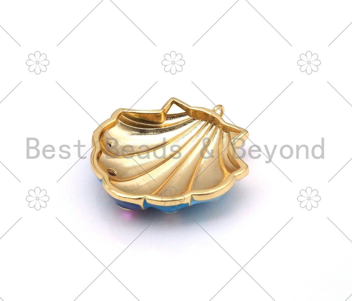 Colorful Enamel Shell Shape Pendant,18K Gold Filled Colorful CZ Micropave Shell Charm,Necklace Pendant, 35x37mm,Sku#LK438