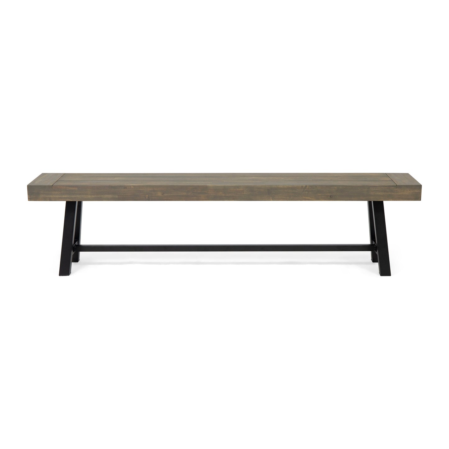 Outdoor Acacia Wood Patio Bench, Grey/Rustic Metal