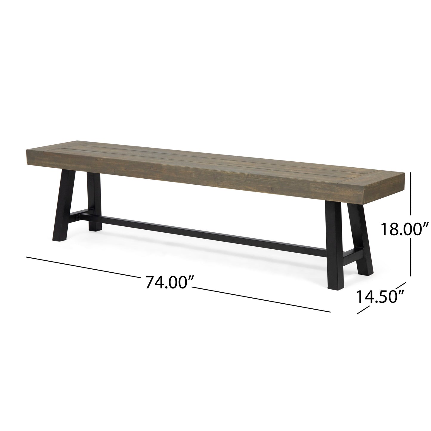 Outdoor Acacia Wood Patio Bench, Grey/Rustic Metal