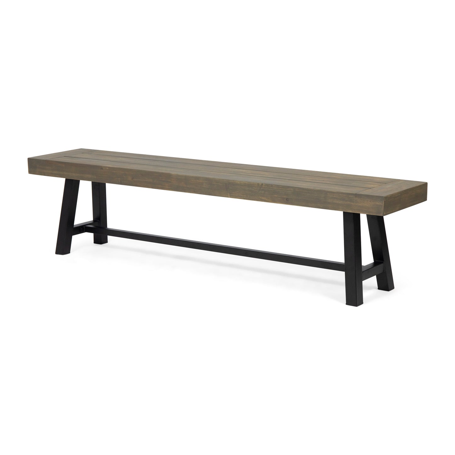 Outdoor Acacia Wood Patio Bench, Grey/Rustic Metal