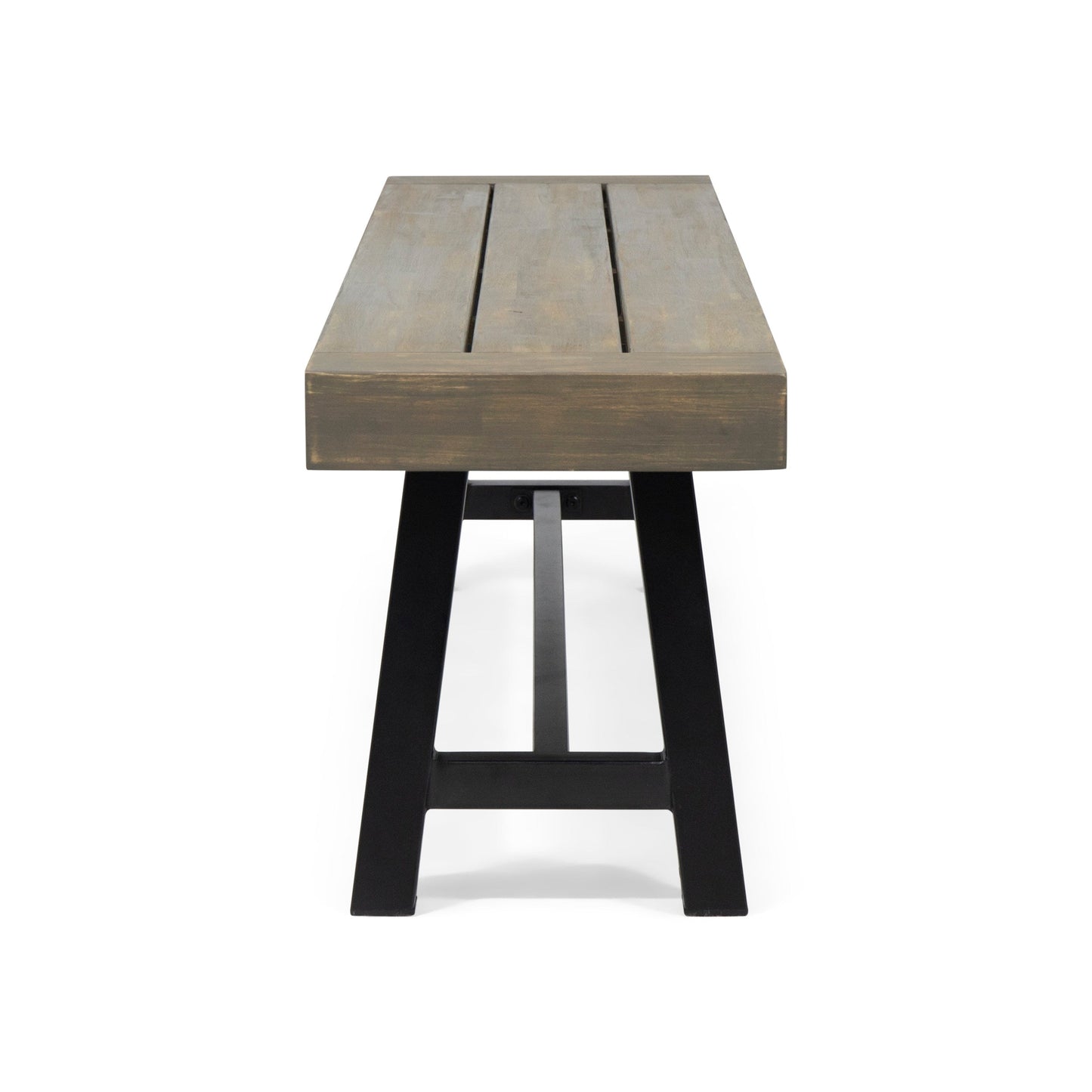 Outdoor Acacia Wood Patio Bench, Grey/Rustic Metal